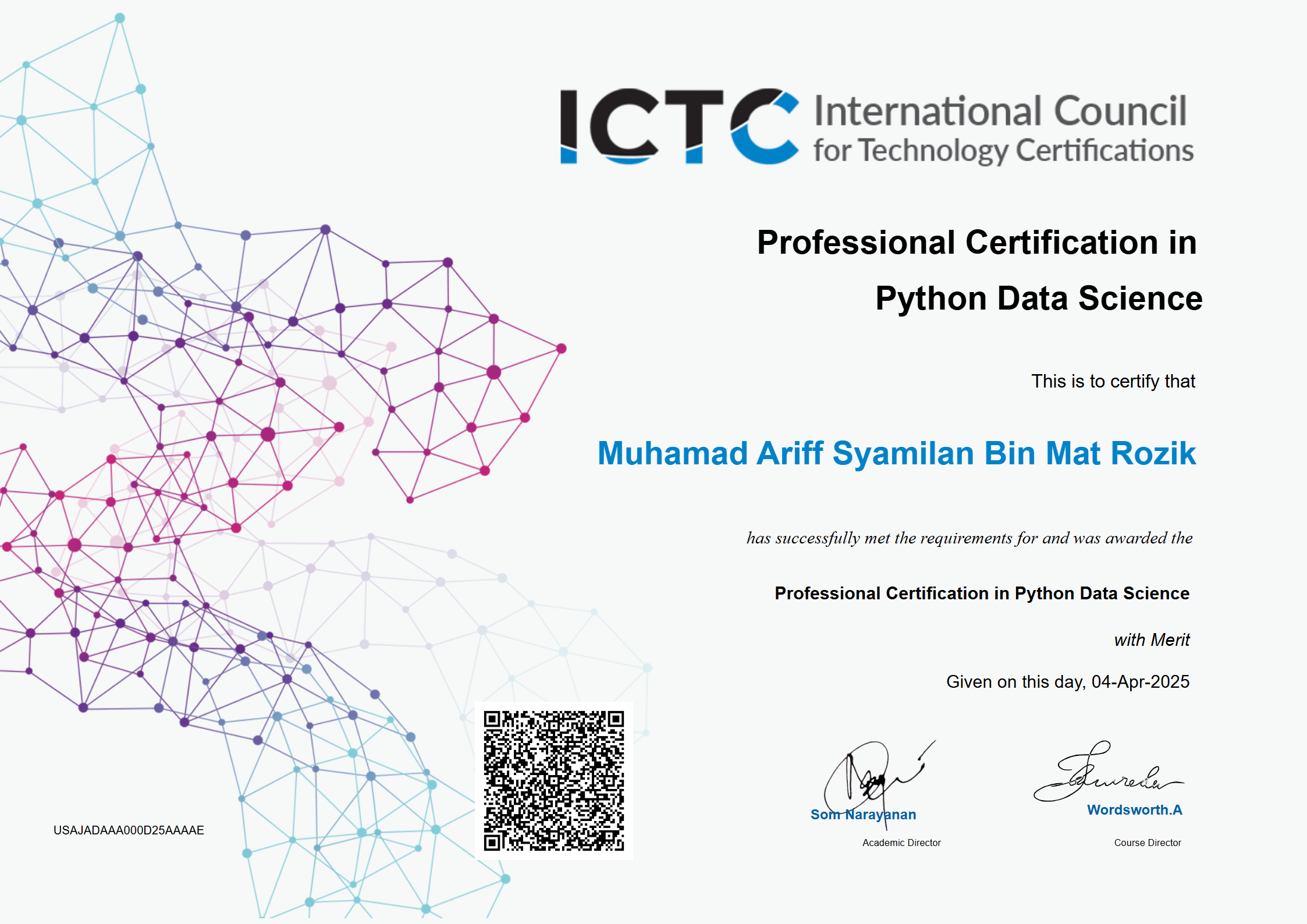 Check out for my Credential - Professional Certification in Python Data ...